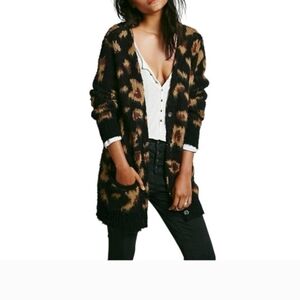 Free People Fuzzy Animal Print Cardigan Size Small